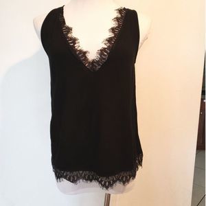 BB Dakota-Black Lace Sleeveless V-Neck Top-XS